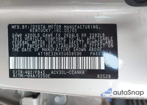 2005 Toyota Camry Le from USA, damaged, VIN 4T1BE32KX5U608596